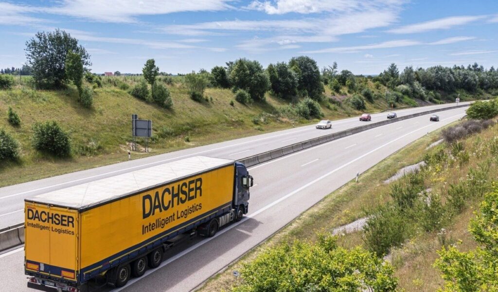 ciężarówka w barwach Dachser jadąca drogą